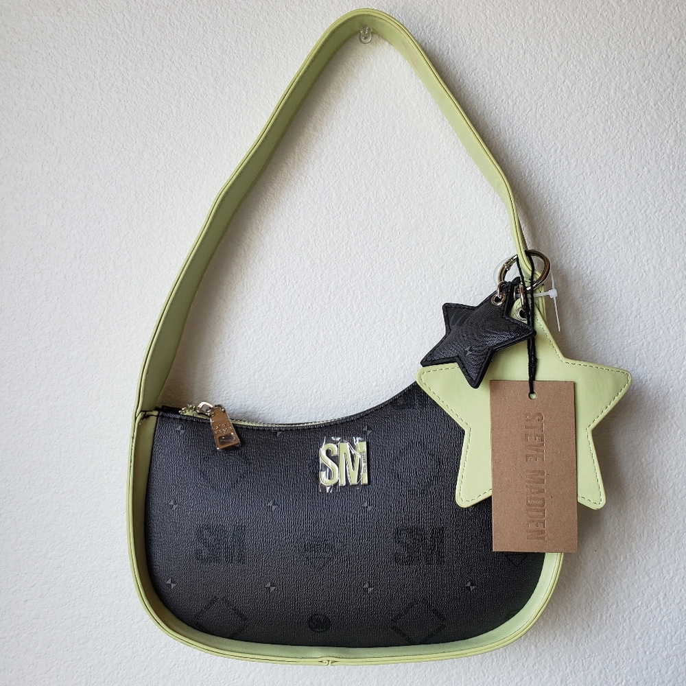 Steve Madden Shoulder Bag Neon Green Dark Gray Star Bag Charms Streetwear Y2k